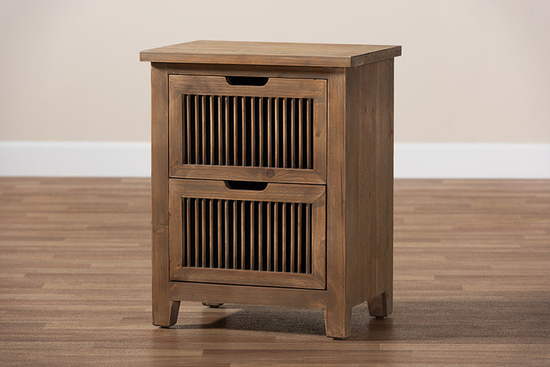 Baxton Studio Clement Rustic Transitional Medium Oak Finished 2-Drawer Wood Spindle Nightstand