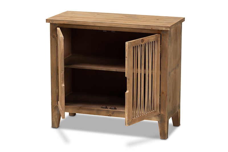 Baxton Studio Clement Rustic Transitional Medium Oak Finished 2-Door Wood Spindle Accent Storage Cabinet