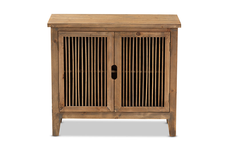 Baxton Studio Clement Rustic Transitional Medium Oak Finished 2-Door Wood Spindle Accent Storage Cabinet
