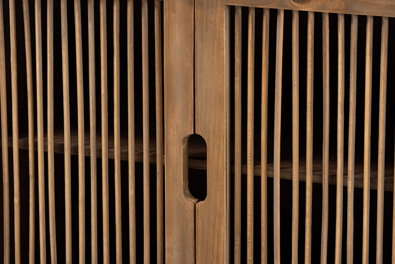 Baxton Studio Clement Rustic Transitional Medium Oak Finished 2-Door Wood Spindle Accent Storage Cabinet