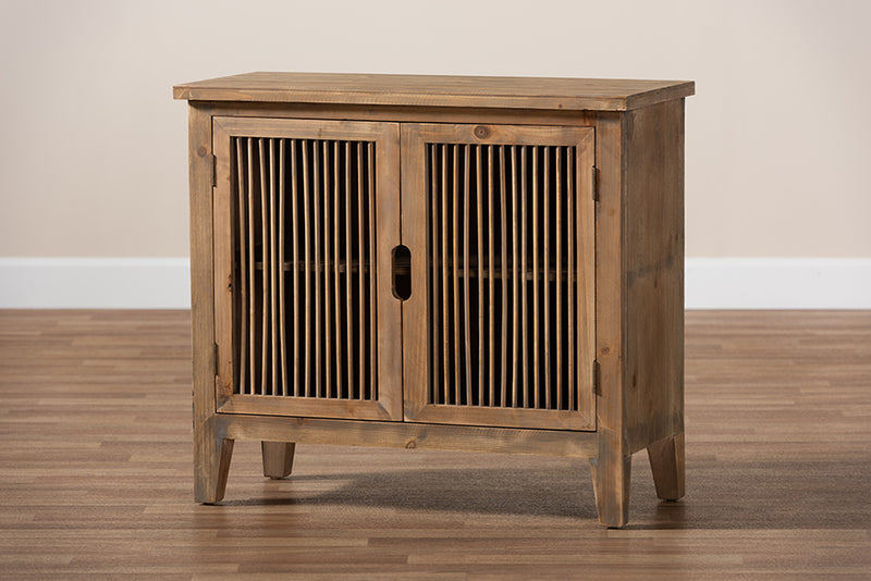 Baxton Studio Clement Rustic Transitional Medium Oak Finished 2-Door Wood Spindle Accent Storage Cabinet
