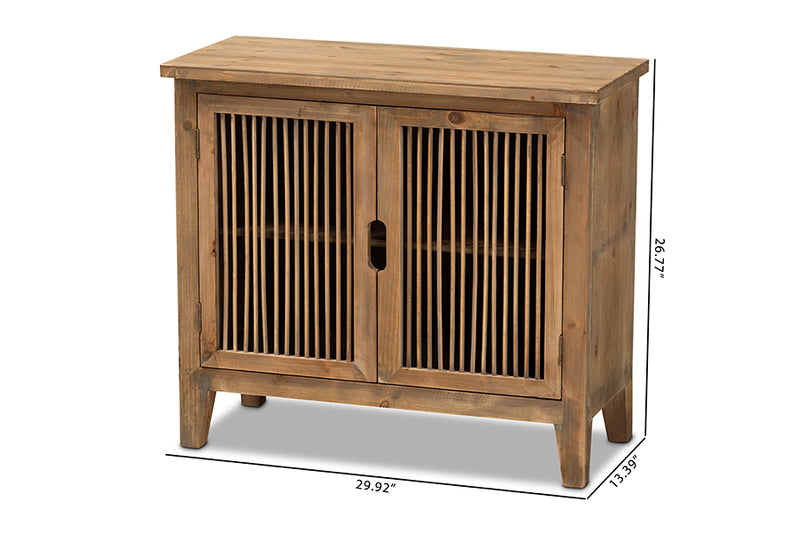 Baxton Studio Clement Rustic Transitional Medium Oak Finished 2-Door Wood Spindle Accent Storage Cabinet