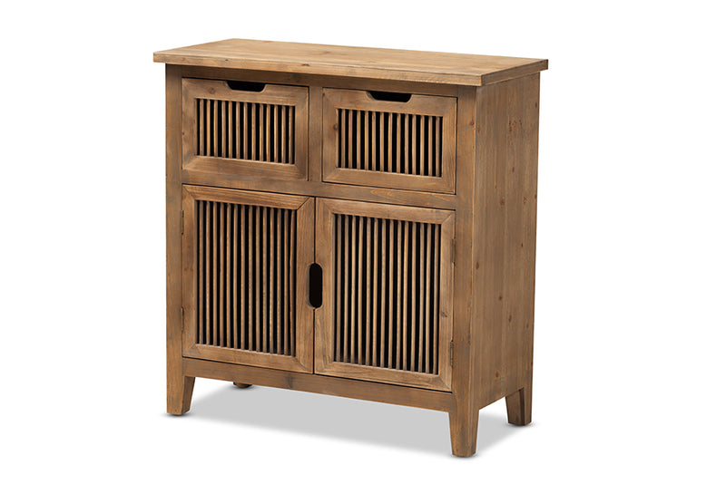 Baxton Studio Clement Rustic Transitional Medium Oak Finished 2-Door and 2-Drawer Wood Spindle Accent Storage Cabinet