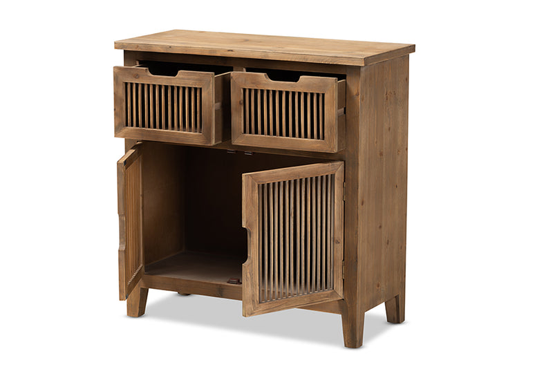 Baxton Studio Clement Rustic Transitional Medium Oak Finished 2-Door and 2-Drawer Wood Spindle Accent Storage Cabinet