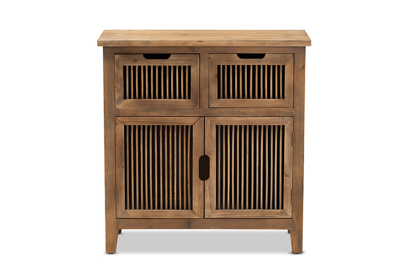 Baxton Studio Clement Rustic Transitional Medium Oak Finished 2-Door and 2-Drawer Wood Spindle Accent Storage Cabinet