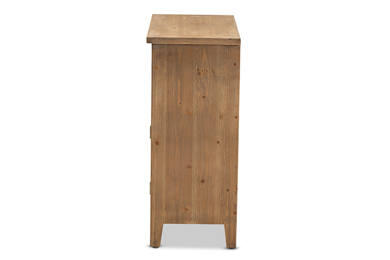 Baxton Studio Clement Rustic Transitional Medium Oak Finished 2-Door and 2-Drawer Wood Spindle Accent Storage Cabinet