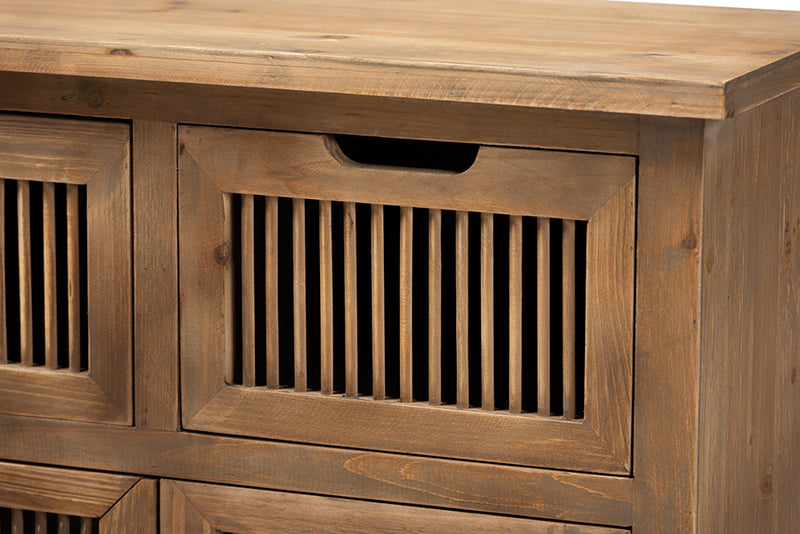Baxton Studio Clement Rustic Transitional Medium Oak Finished 2-Door and 2-Drawer Wood Spindle Accent Storage Cabinet