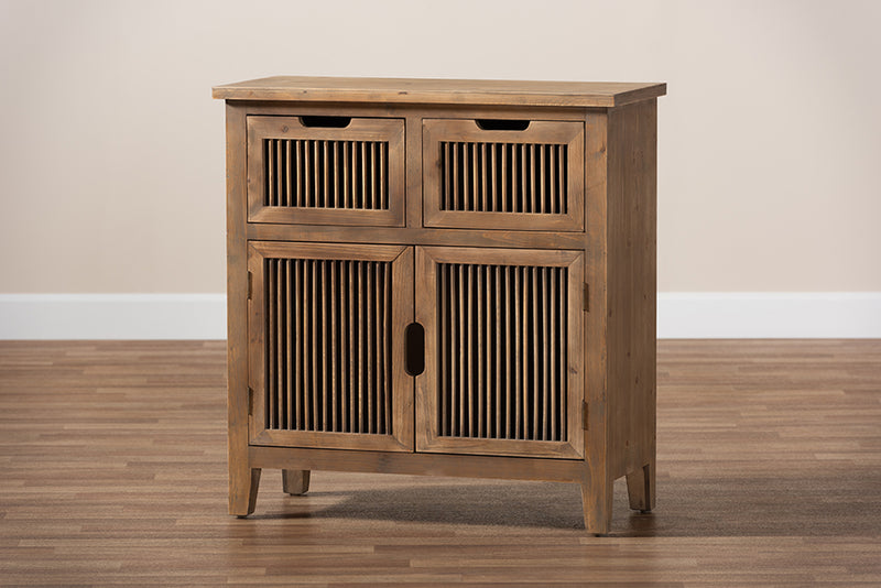Baxton Studio Clement Rustic Transitional Medium Oak Finished 2-Door and 2-Drawer Wood Spindle Accent Storage Cabinet