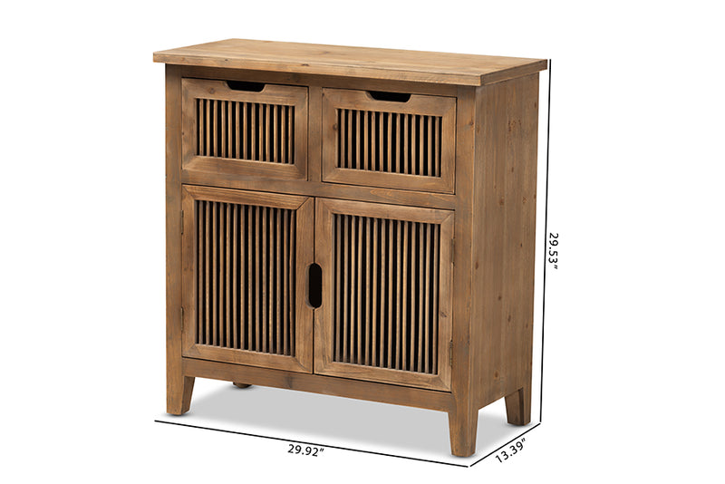 Baxton Studio Clement Rustic Transitional Medium Oak Finished 2-Door and 2-Drawer Wood Spindle Accent Storage Cabinet