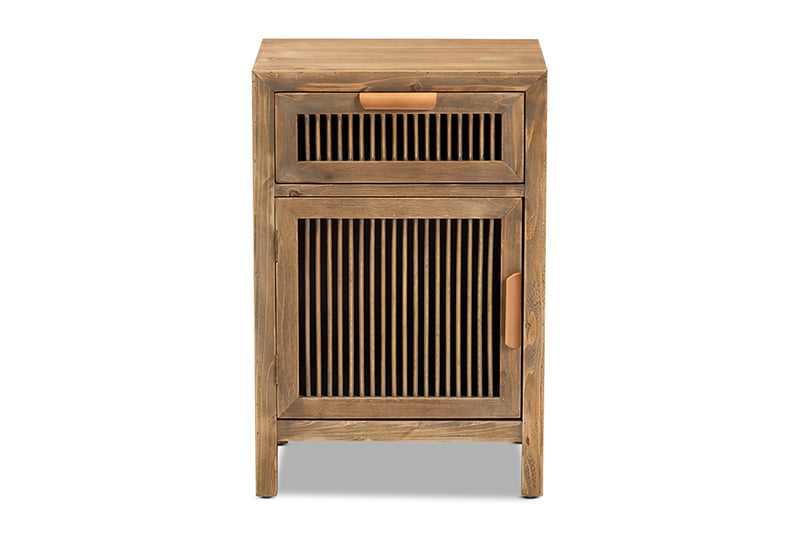 Baxton Studio Clement Rustic Transitional Medium Oak Finished 1-Door and 1-Drawer Wood Spindle Nightstand