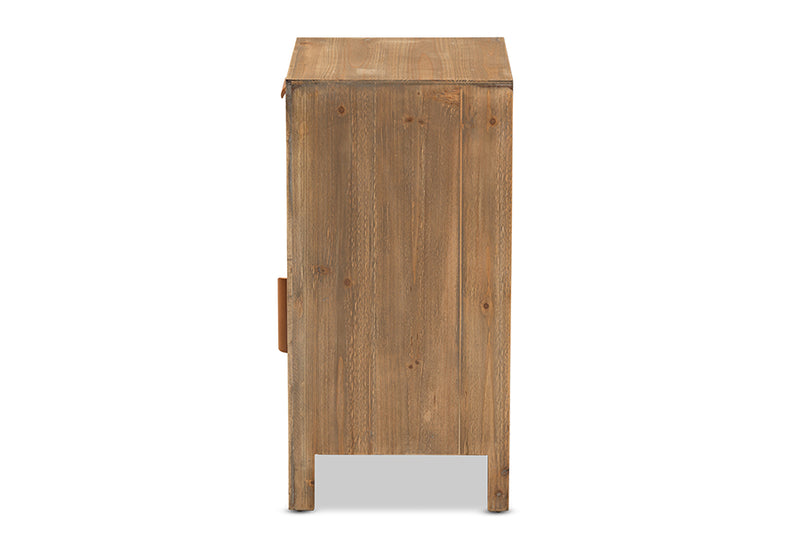 Baxton Studio Clement Rustic Transitional Medium Oak Finished 1-Door and 1-Drawer Wood Spindle Nightstand