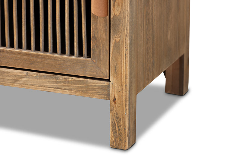 Baxton Studio Clement Rustic Transitional Medium Oak Finished 1-Door and 1-Drawer Wood Spindle Nightstand