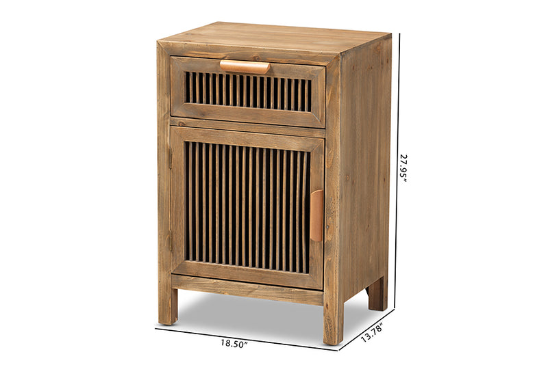 Baxton Studio Clement Rustic Transitional Medium Oak Finished 1-Door and 1-Drawer Wood Spindle Nightstand