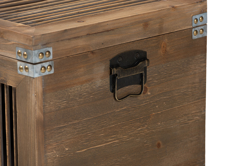 Baxton Studio Clement Rustic Transitional Medium Oak Finished 2-Piece Wood Spindle Storage Trunk Set