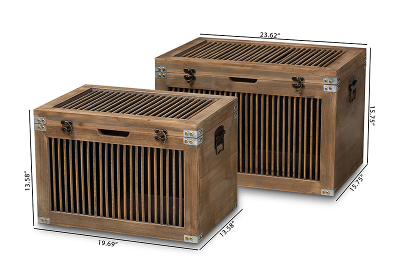 Baxton Studio Clement Rustic Transitional Medium Oak Finished 2-Piece Wood Spindle Storage Trunk Set