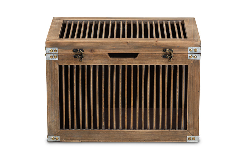 Baxton Studio Clement Rustic Transitional Medium Oak Finished 2-Piece Wood Spindle Storage Trunk Set