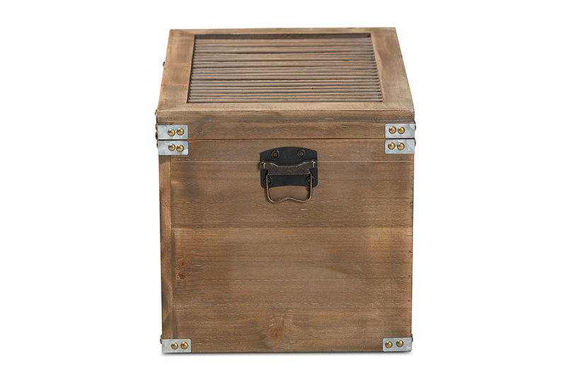 Baxton Studio Clement Rustic Transitional Medium Oak Finished 2-Piece Wood Spindle Storage Trunk Set