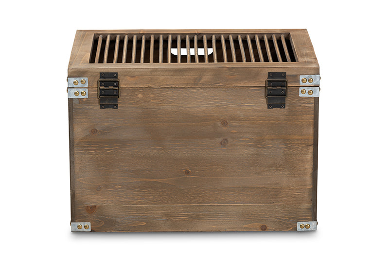 Baxton Studio Clement Rustic Transitional Medium Oak Finished 2-Piece Wood Spindle Storage Trunk Set
