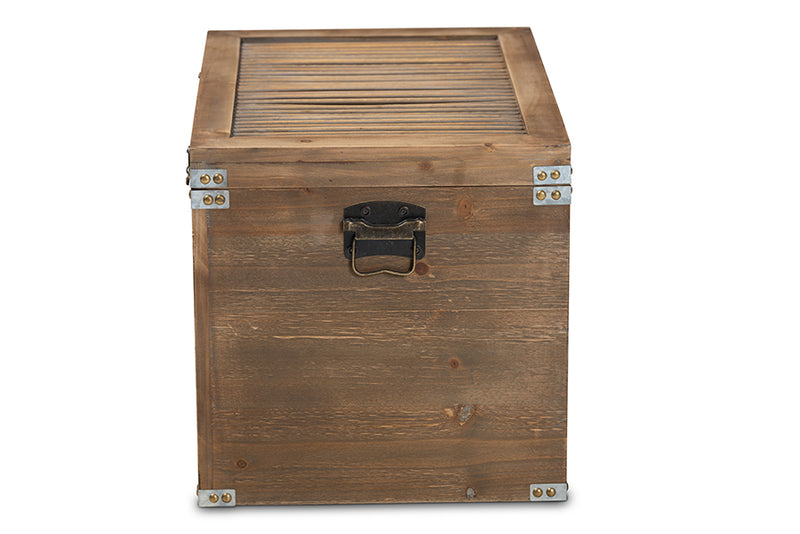 Baxton Studio Clement Rustic Transitional Medium Oak Finished 2-Piece Wood Spindle Storage Trunk Set