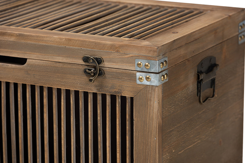 Baxton Studio Clement Rustic Transitional Medium Oak Finished 2-Piece Wood Spindle Storage Trunk Set