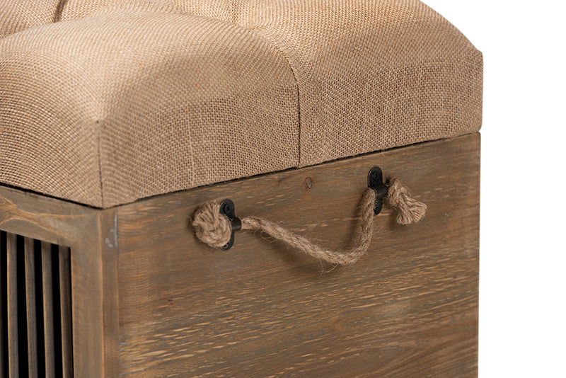 Baxton Studio Clement Rustic Transitional Farmhouse Beige Fabric Upholstered Medium Oak Finished 2-Piece Wood Spindle Storage Trunk Ottoman Set
