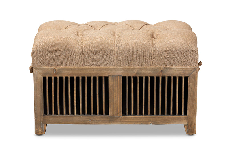 Baxton Studio Clement Rustic Transitional Farmhouse Beige Fabric Upholstered Medium Oak Finished 2-Piece Wood Spindle Storage Trunk Ottoman Set