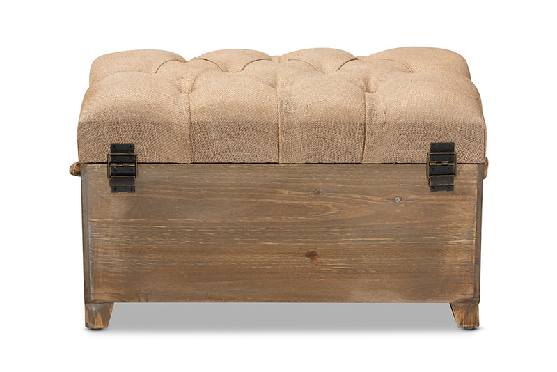 Baxton Studio Clement Rustic Transitional Farmhouse Beige Fabric Upholstered Medium Oak Finished 2-Piece Wood Spindle Storage Trunk Ottoman Set