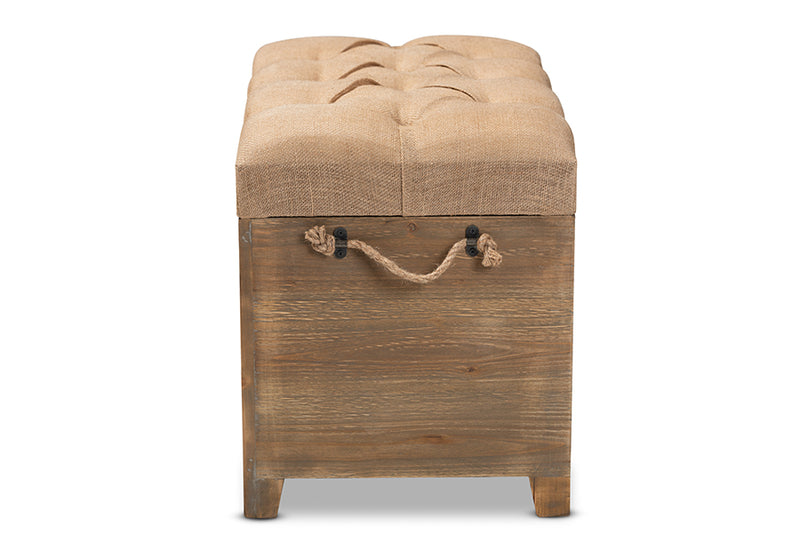 Baxton Studio Clement Rustic Transitional Farmhouse Beige Fabric Upholstered Medium Oak Finished 2-Piece Wood Spindle Storage Trunk Ottoman Set
