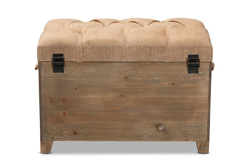 Baxton Studio Clement Rustic Transitional Farmhouse Beige Fabric Upholstered Medium Oak Finished 2-Piece Wood Spindle Storage Trunk Ottoman Set