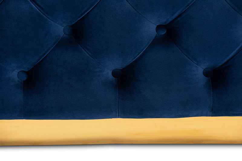 Baxton Studio Verene Glam and Luxe Royal Blue Velvet Fabric Upholstered Gold Finished Square Cocktail Ottoman