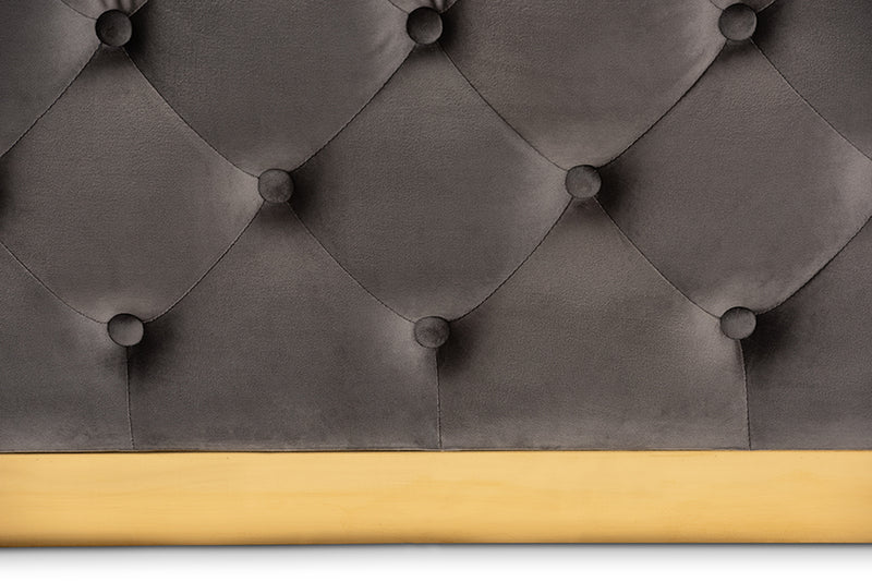Baxton Studio Verene Glam and Luxe Grey Velvet Fabric Upholstered Gold Finished Square Cocktail Ottoman