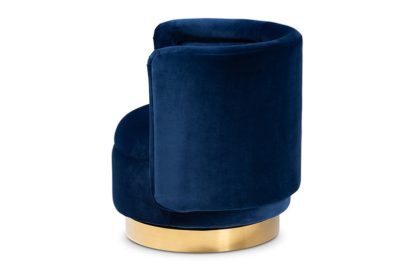 Baxton Studio Saffi Glam and Luxe Royal Blue Velvet Fabric Upholstered Gold Finished Swivel Accent Chair