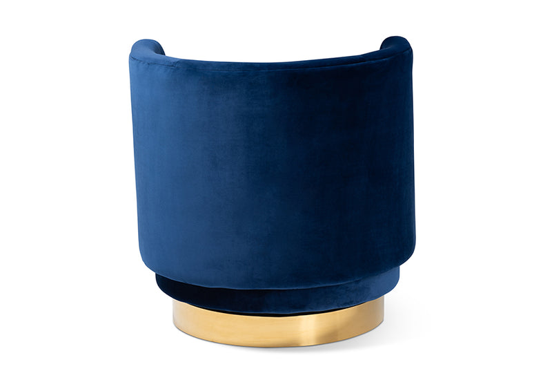 Baxton Studio Saffi Glam and Luxe Royal Blue Velvet Fabric Upholstered Gold Finished Swivel Accent Chair