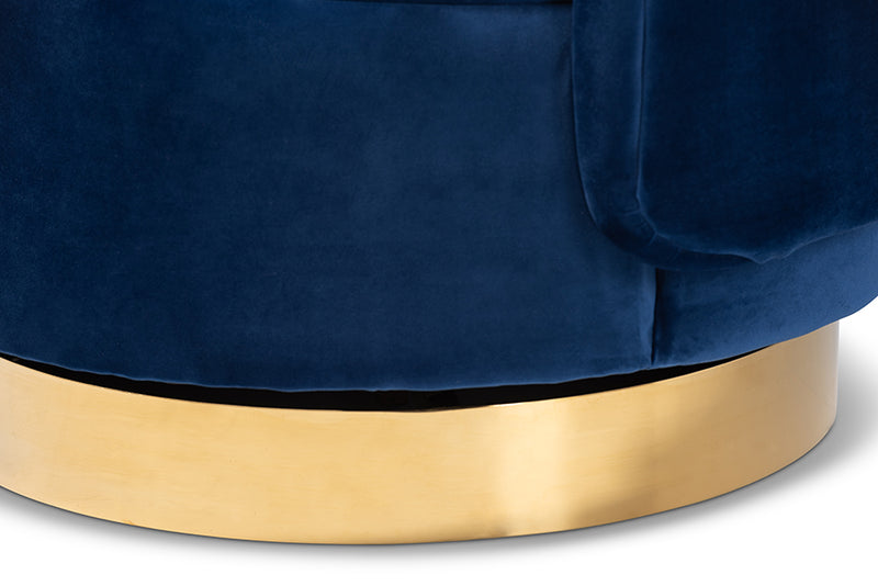 Baxton Studio Saffi Glam and Luxe Royal Blue Velvet Fabric Upholstered Gold Finished Swivel Accent Chair