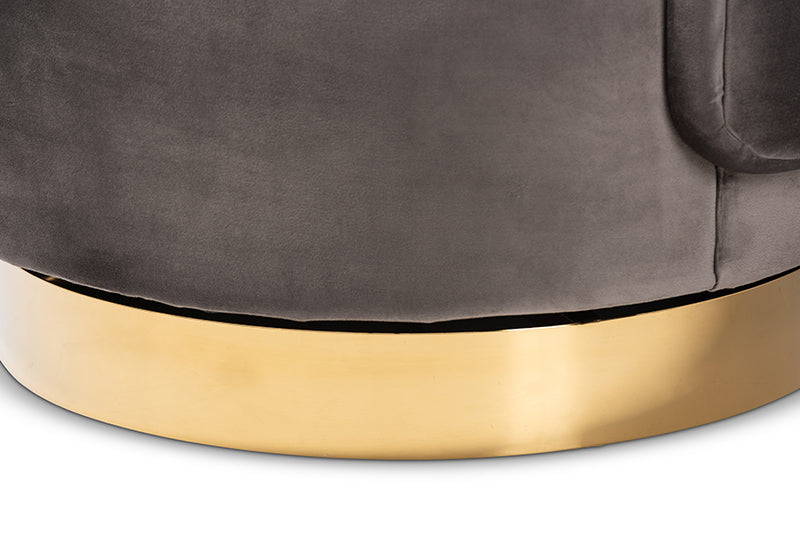 Baxton Studio Saffi Glam and Luxe Grey Velvet Fabric Upholstered Gold Finished Swivel Accent Chair