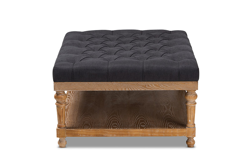 Baxton Studio Lindsey Modern and Rustic Charcoal Linen Fabric Upholstered and Greywashed Wood Cocktail Ottoman
