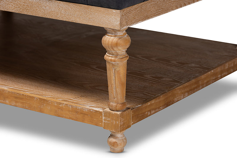 Baxton Studio Lindsey Modern and Rustic Charcoal Linen Fabric Upholstered and Greywashed Wood Cocktail Ottoman