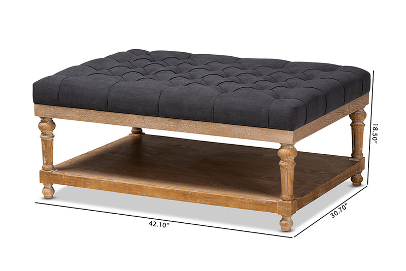 Baxton Studio Lindsey Modern and Rustic Charcoal Linen Fabric Upholstered and Greywashed Wood Cocktail Ottoman