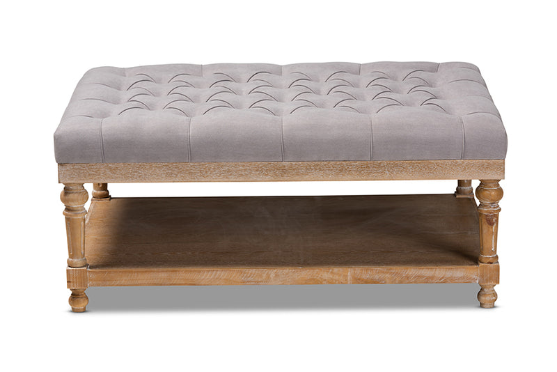 Baxton Studio Lindsey Modern and Rustic Grey Linen Fabric Upholstered and Greywashed Wood Cocktail Ottoman