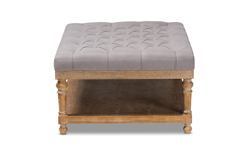 Baxton Studio Lindsey Modern and Rustic Grey Linen Fabric Upholstered and Greywashed Wood Cocktail Ottoman