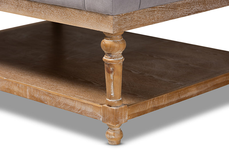Baxton Studio Lindsey Modern and Rustic Grey Linen Fabric Upholstered and Greywashed Wood Cocktail Ottoman