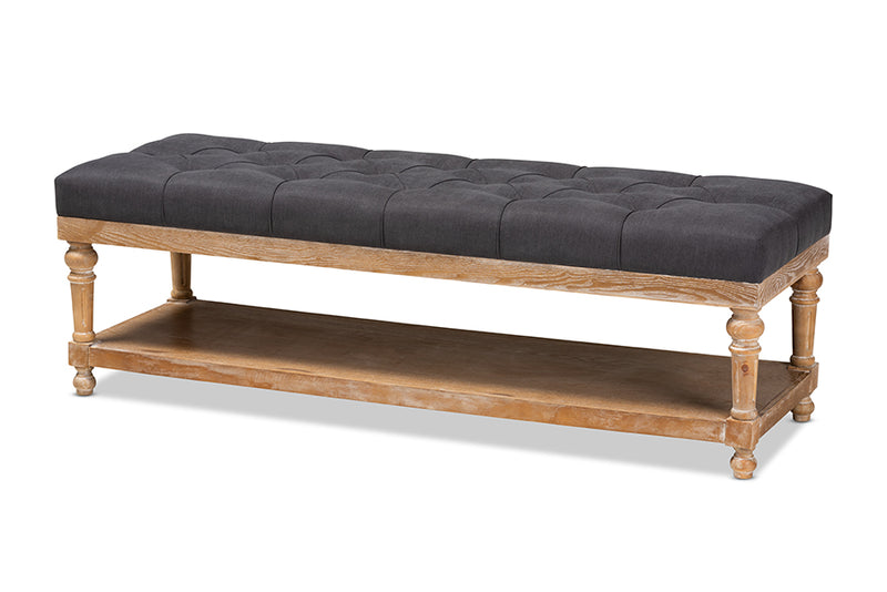 Baxton Studio Linda Modern and Rustic Charcoal Linen Fabric Upholstered and Greywashed Wood Storage Bench