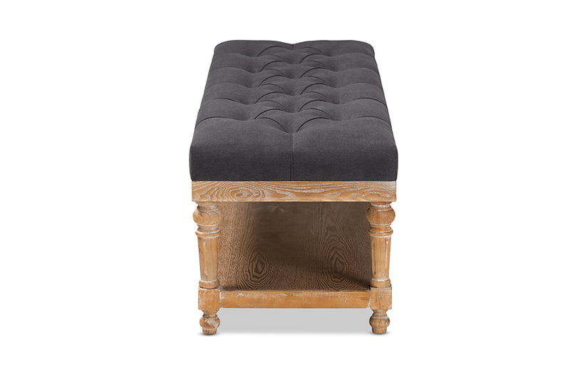 Baxton Studio Linda Modern and Rustic Charcoal Linen Fabric Upholstered and Greywashed Wood Storage Bench