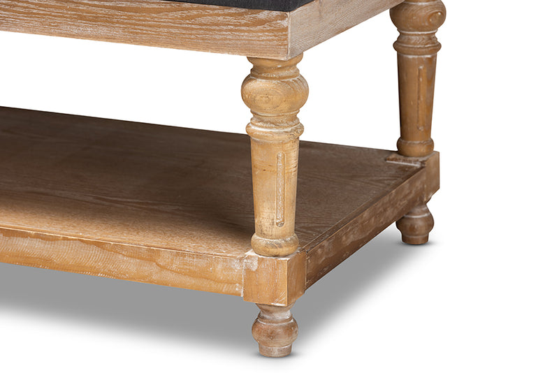 Baxton Studio Linda Modern and Rustic Charcoal Linen Fabric Upholstered and Greywashed Wood Storage Bench