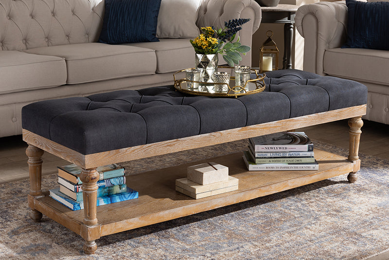 Baxton Studio Linda Modern and Rustic Charcoal Linen Fabric Upholstered and Greywashed Wood Storage Bench