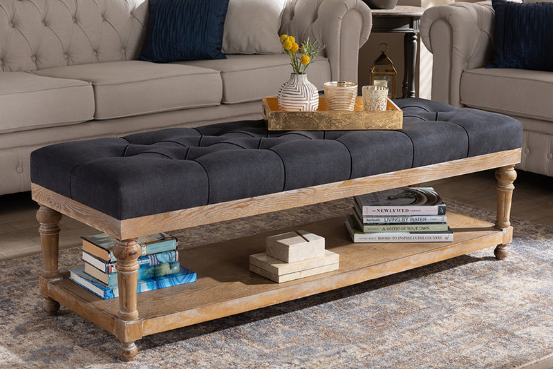 Baxton Studio Linda Modern and Rustic Charcoal Linen Fabric Upholstered and Greywashed Wood Storage Bench