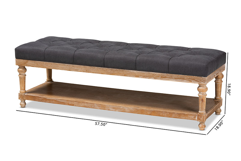 Baxton Studio Linda Modern and Rustic Charcoal Linen Fabric Upholstered and Greywashed Wood Storage Bench