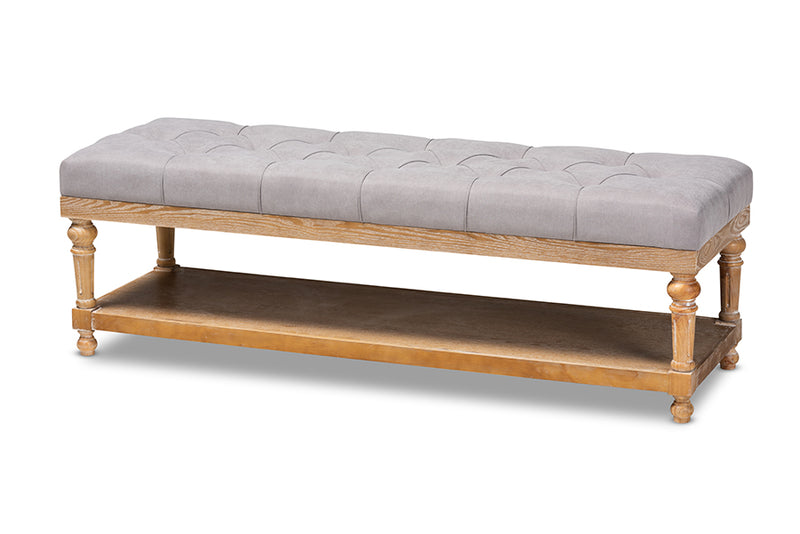 Baxton Studio Linda Modern and Rustic Grey Linen Fabric Upholstered and Greywashed Wood Storage Bench