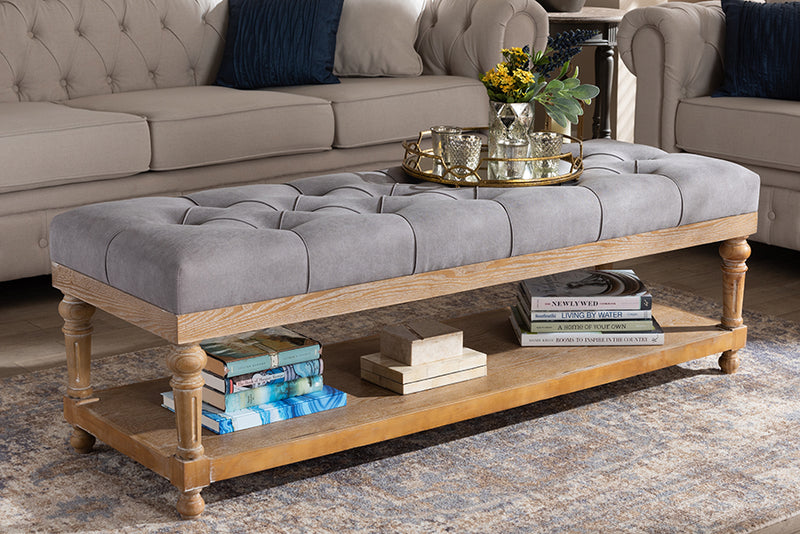 Baxton Studio Linda Modern and Rustic Grey Linen Fabric Upholstered and Greywashed Wood Storage Bench