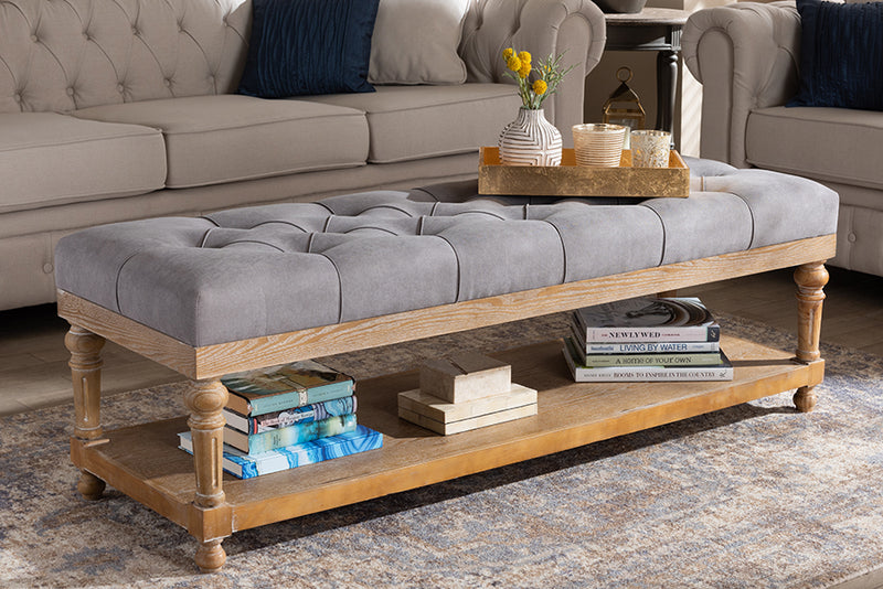 Baxton Studio Linda Modern and Rustic Grey Linen Fabric Upholstered and Greywashed Wood Storage Bench
